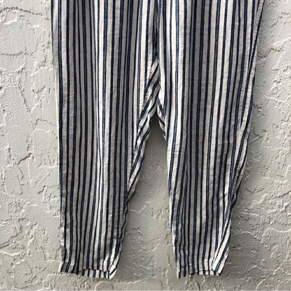 TAHARI 100% Linen Stripe Pullon Pants Size Large Lagenlook Pockets Minimalist - Picture 5 of 12